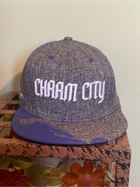 Rings & Crwns Baltimore Ravens Charm City Snapback Hat Gray Purple Skyline MINT